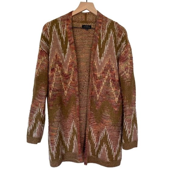 Lucky Brand Sweaters - Lucky Brand Medium Long Wool Blend Cardigan Sweater Boho Chevron Open Front